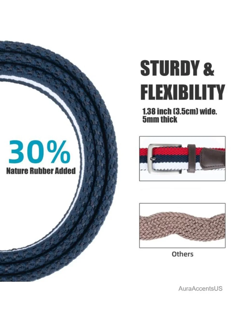 Unisex Micro-Adjustable Stretch Golf Belt, Elastic Woven Braided with Leather